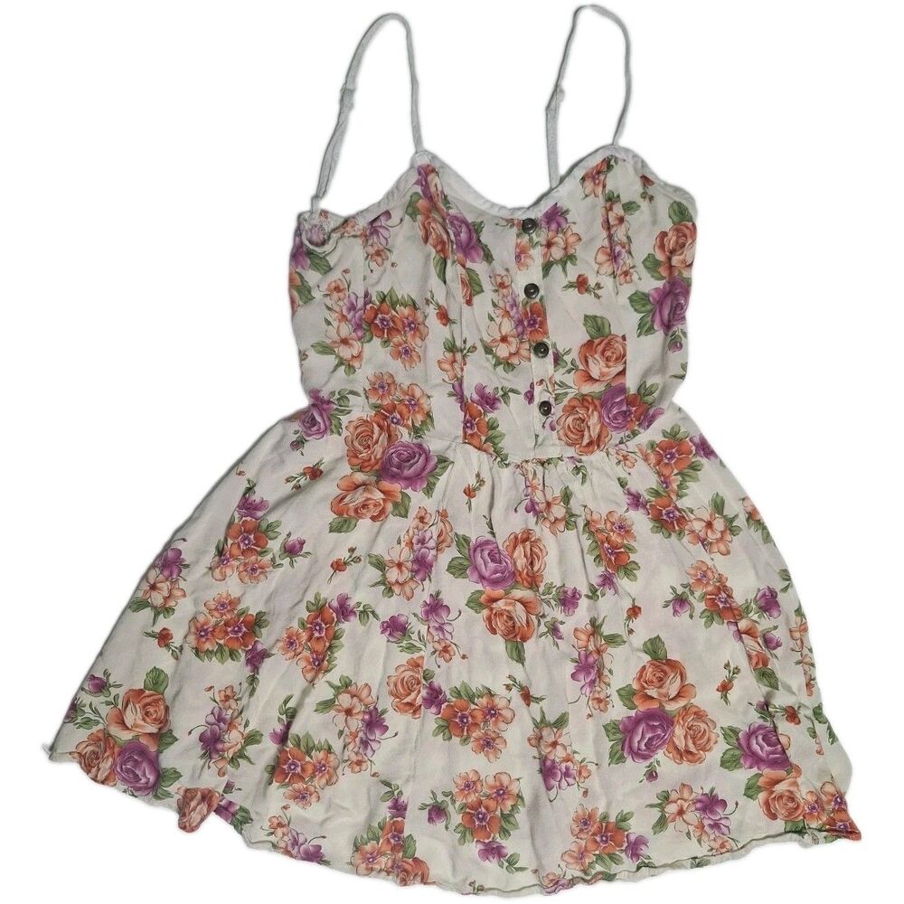 A Heart Women's M Floral Button Front Cami Sundress Cream Orange Purple
